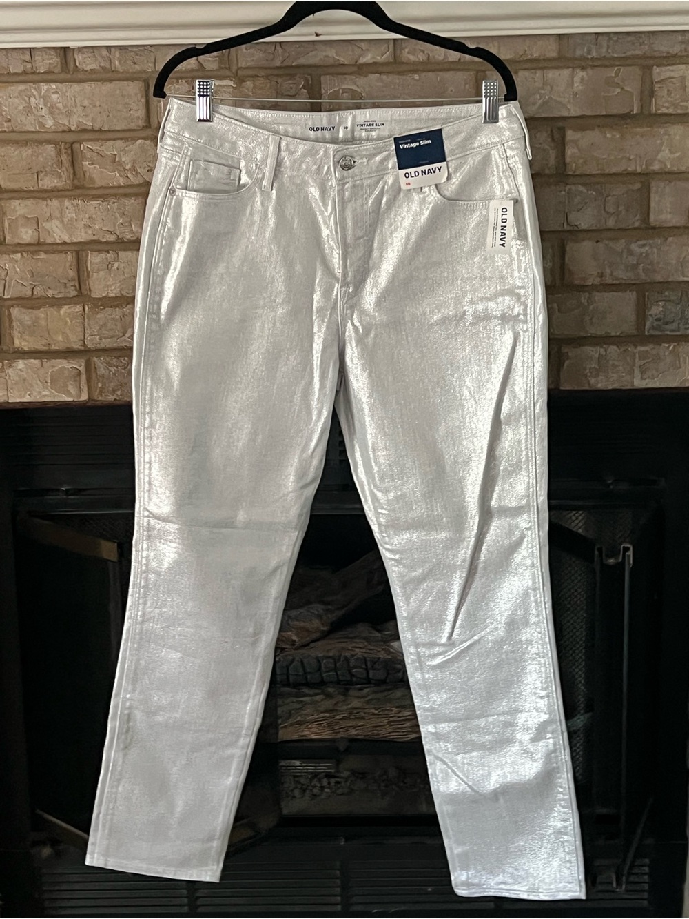 Old Navy Metallic Silver Straight-Leg Jeans